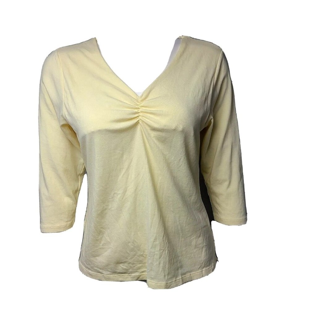 Basic Concepts Womens Size M Medium Solid All Yellow‎ V Neck 3/4 Sleeve Pullover